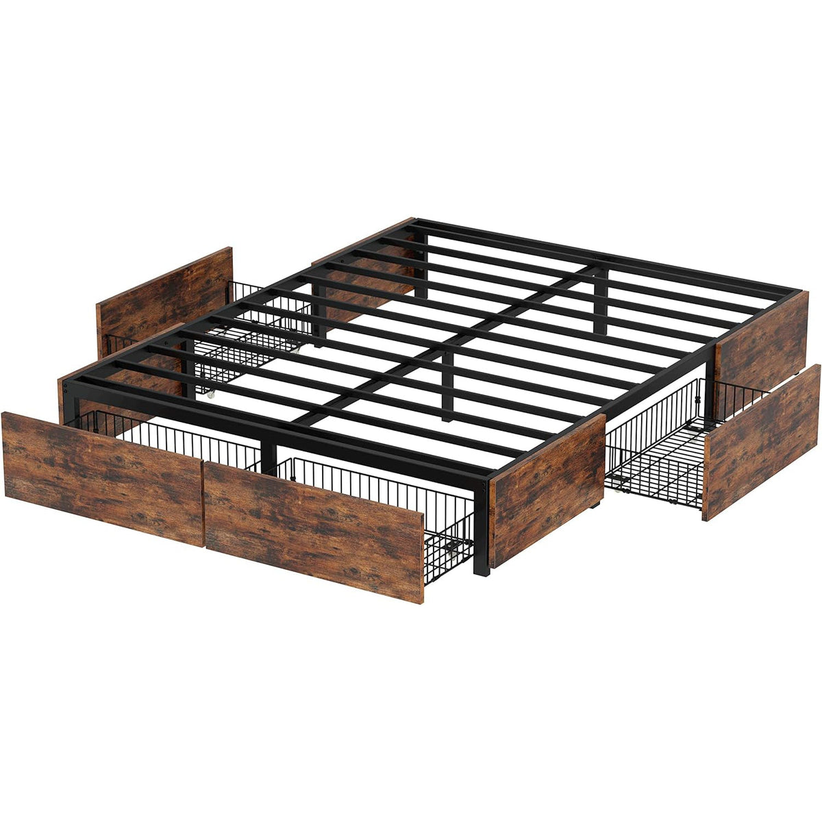 Queen or King Bed Frame with 4 Storage Drawers