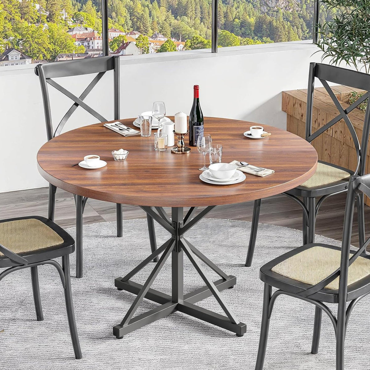 47 Inch Round Dining Table with Pedestal Base