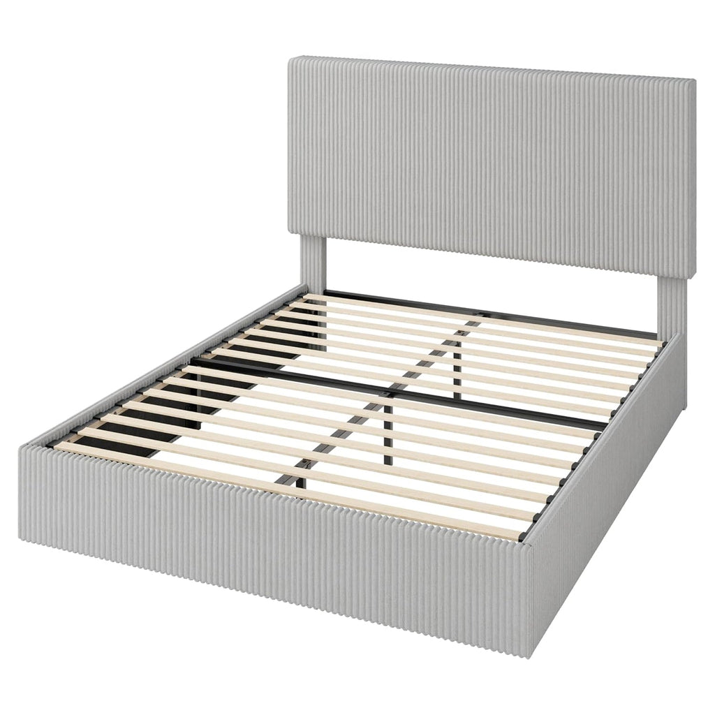 Corduroy Platform Bed Frame with Channel Tufted Headboard