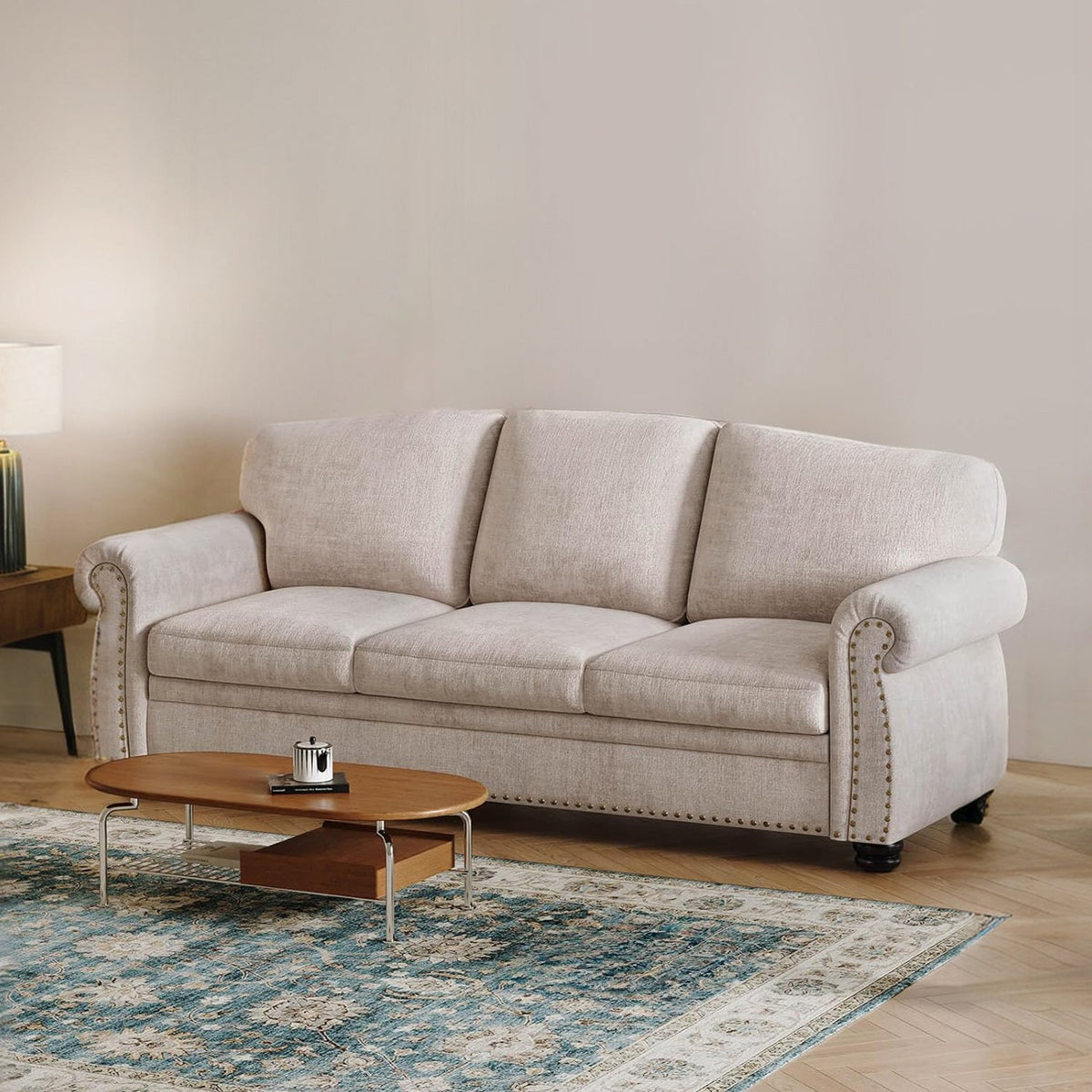 90 Inch 3-Seater Farmhouse Sofa with Nailhead Trim