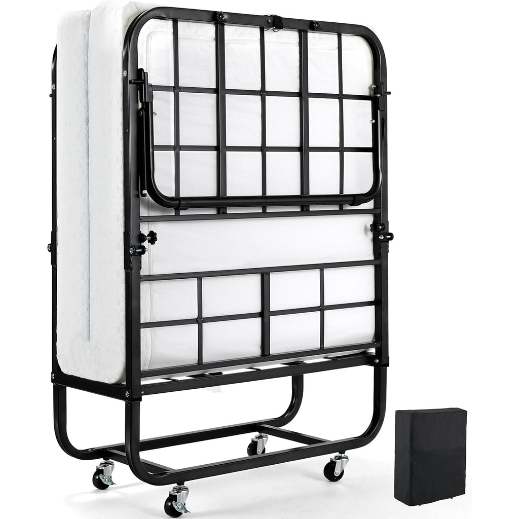 Portable Folding Rollaway Bed with Mattress, 75 x 31 Inch