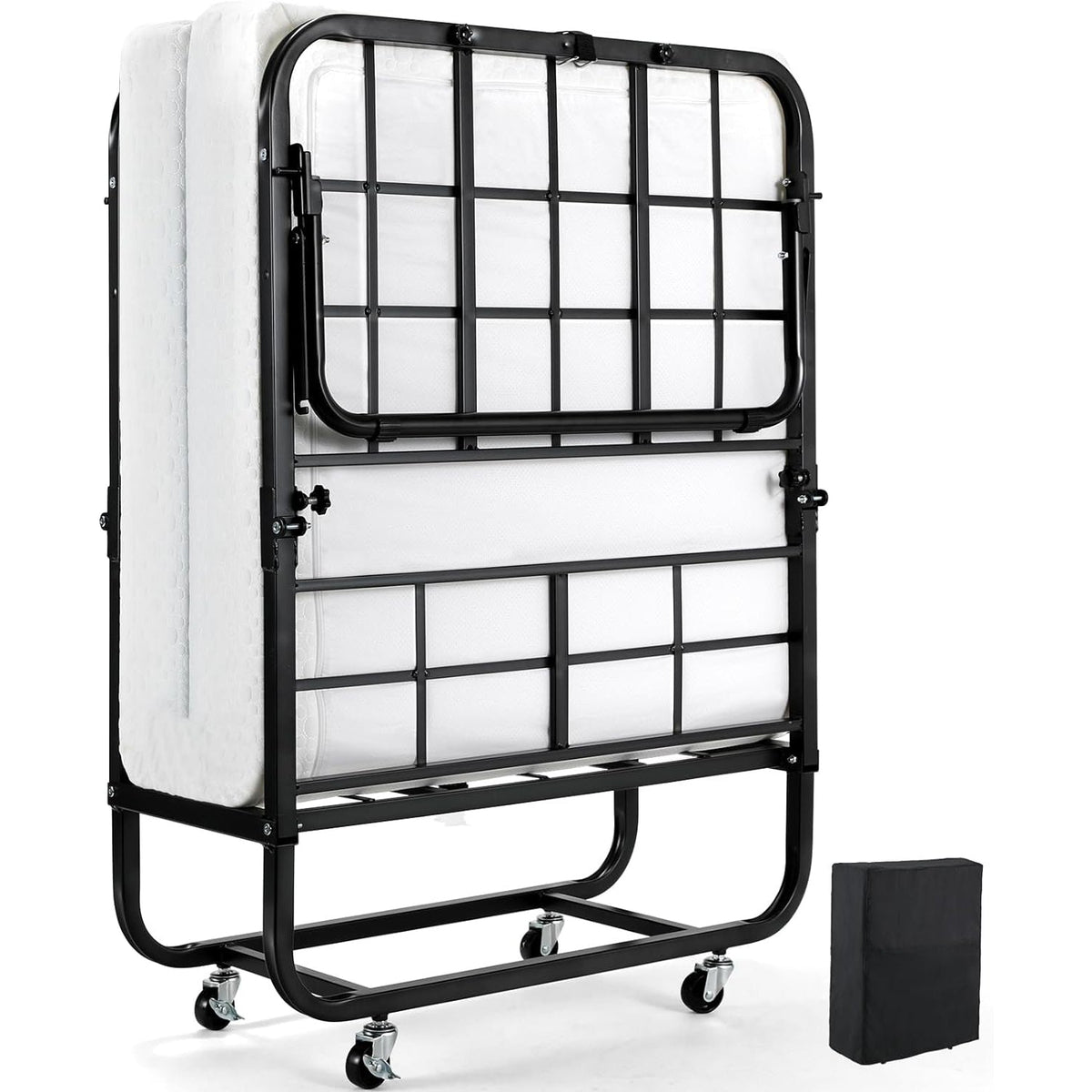 Portable Folding Rollaway Bed with Mattress, 75 x 31 Inch
