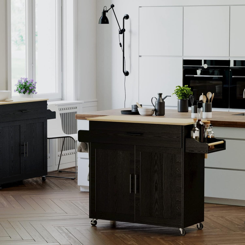 Rolling Kitchen Island with Drop Leaf and Towel Rack