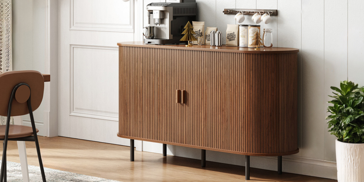 55 Inch Sideboard Buffet with Tambour Door