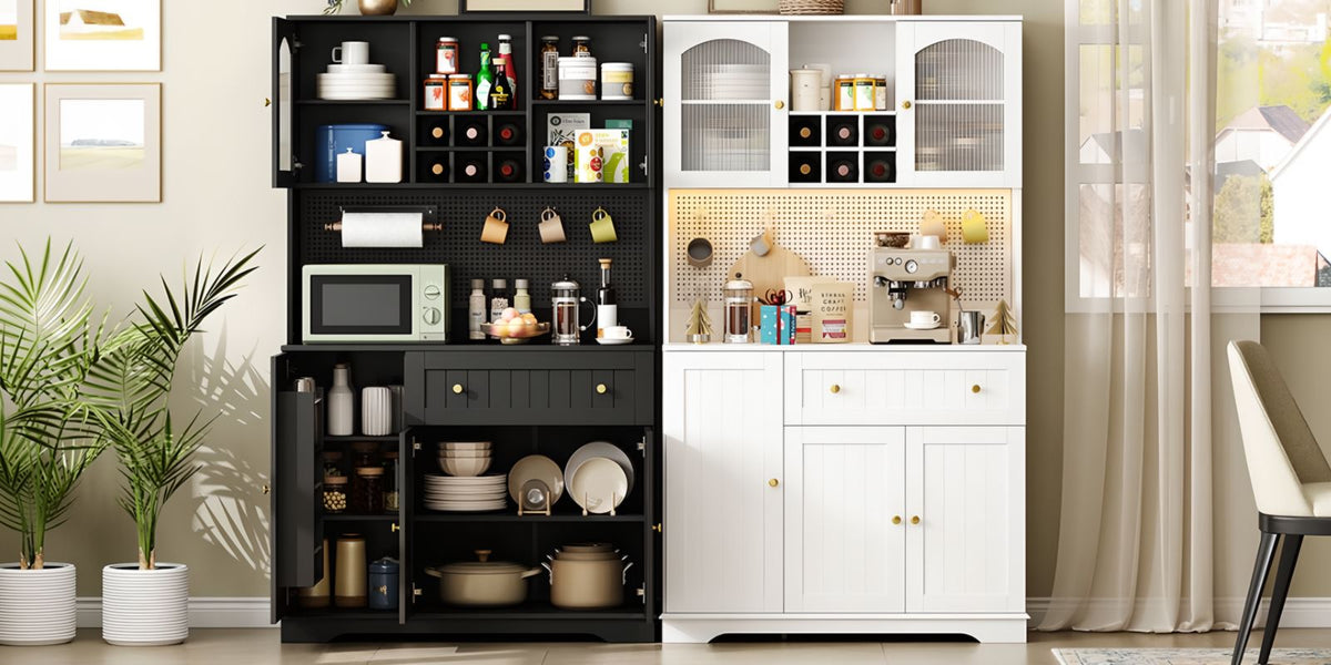 71 Inch Kitchen Pantry Cabinet with Microwave Stand