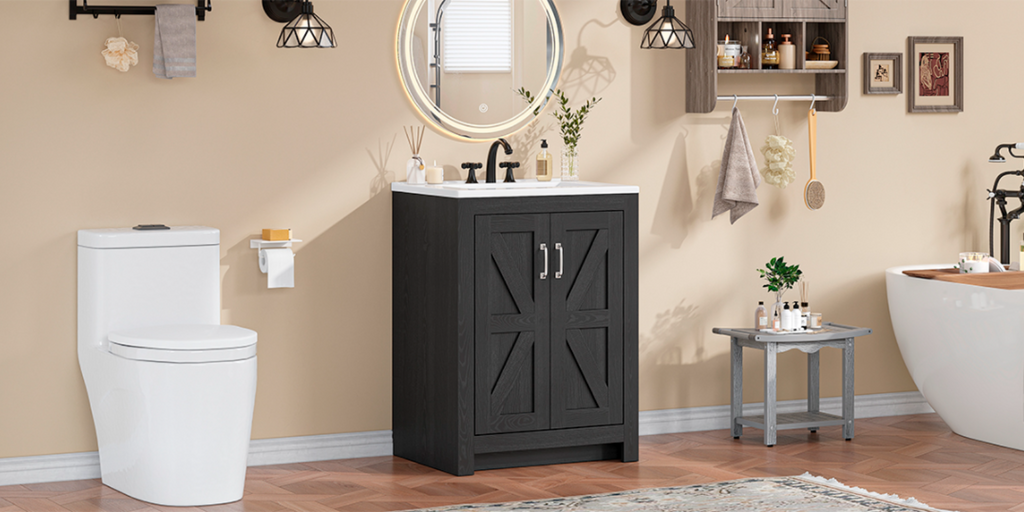 24-Inch Farmhouse Bathroom Vanity with Sink, 2 Doors