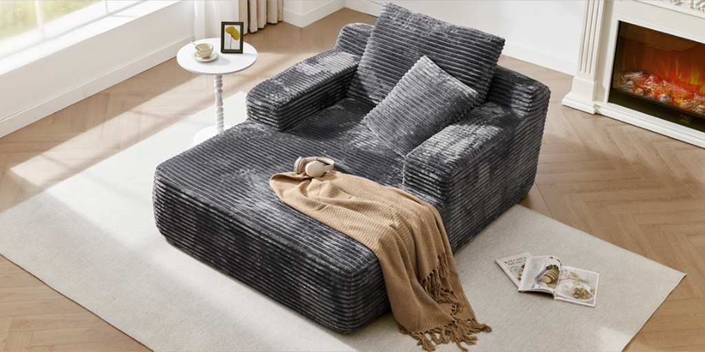Oversized Corduroy Chaise Lounge Sleeper Chair