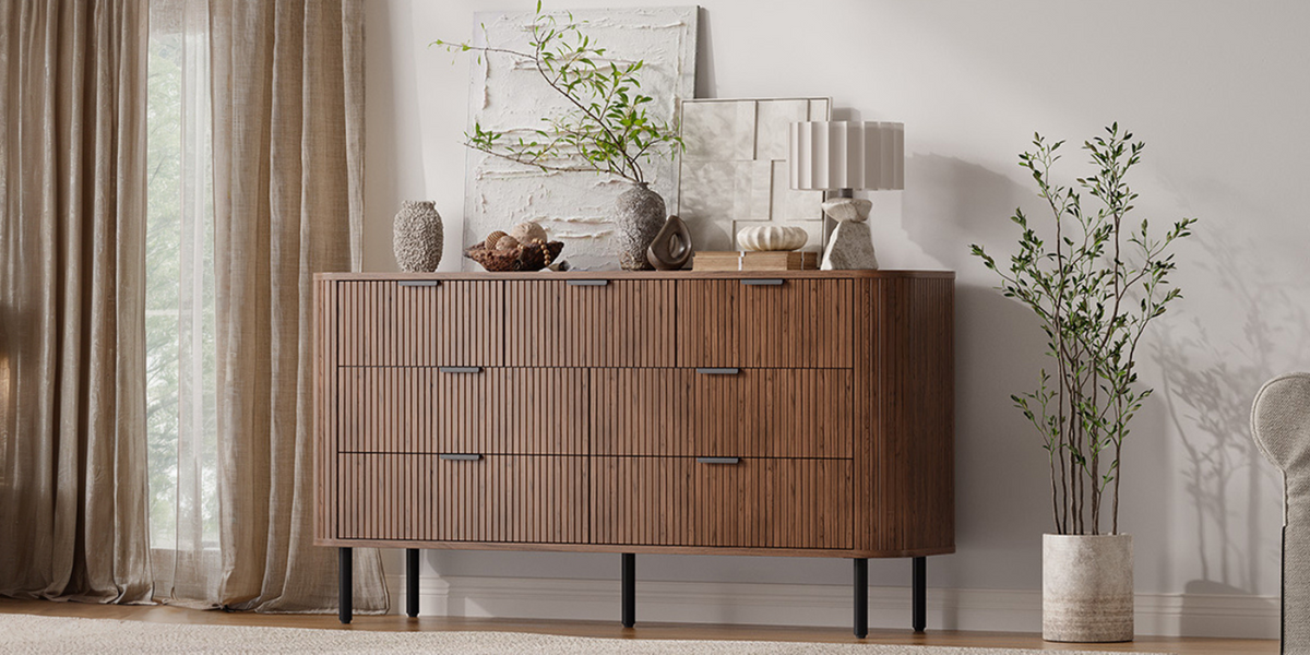 7-Drawer 60-Inch Fluted Dresser with Metal Handles