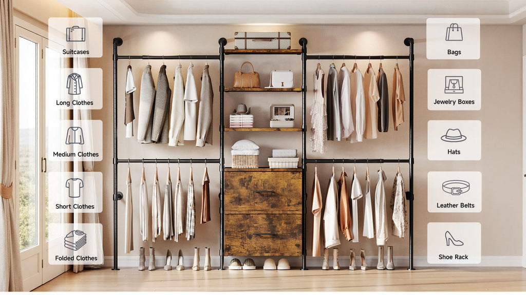 Closet Organizer System with Drawers and Rods