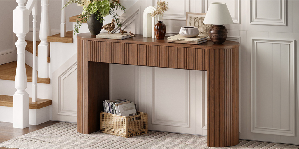 55-Inch Fluted Oval Console Table with 2 Drawers