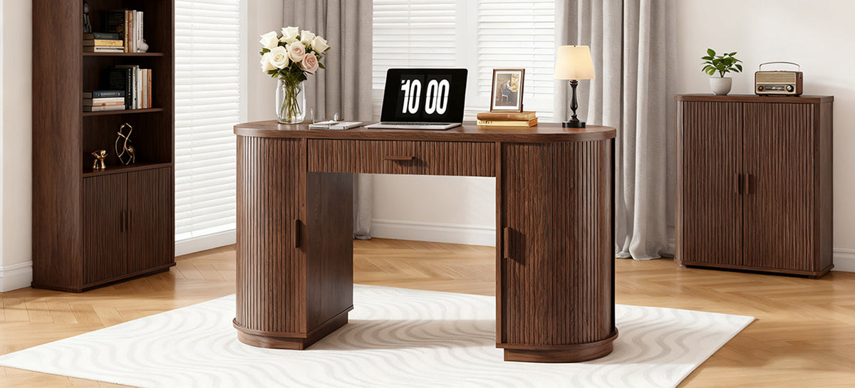 58 in Wood Executive Desk with Drawers and Charging