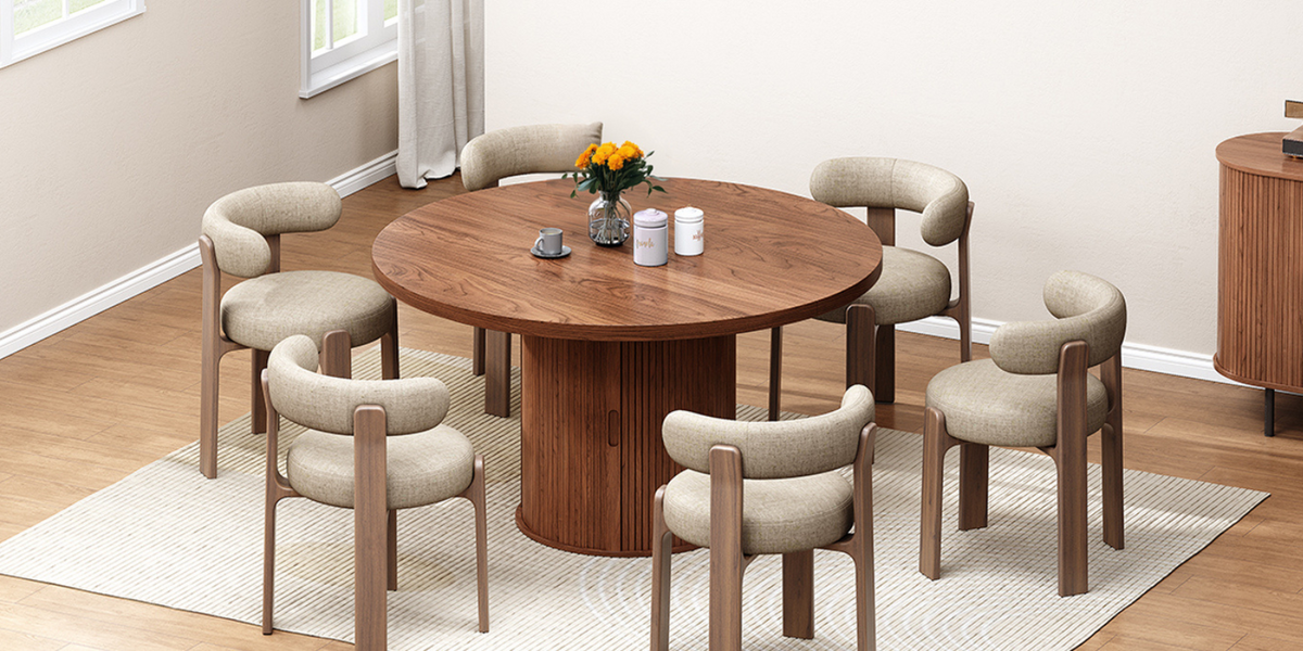 Round Farmhouse Dining Table for 4 to 6 with Storage