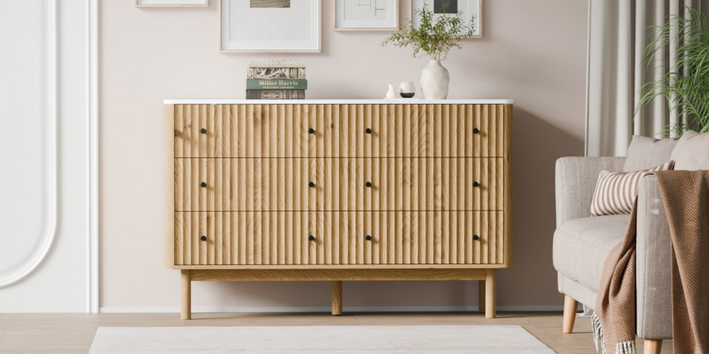 6-Drawer 54-Inch Fluted Dresser with Faux Marble Top