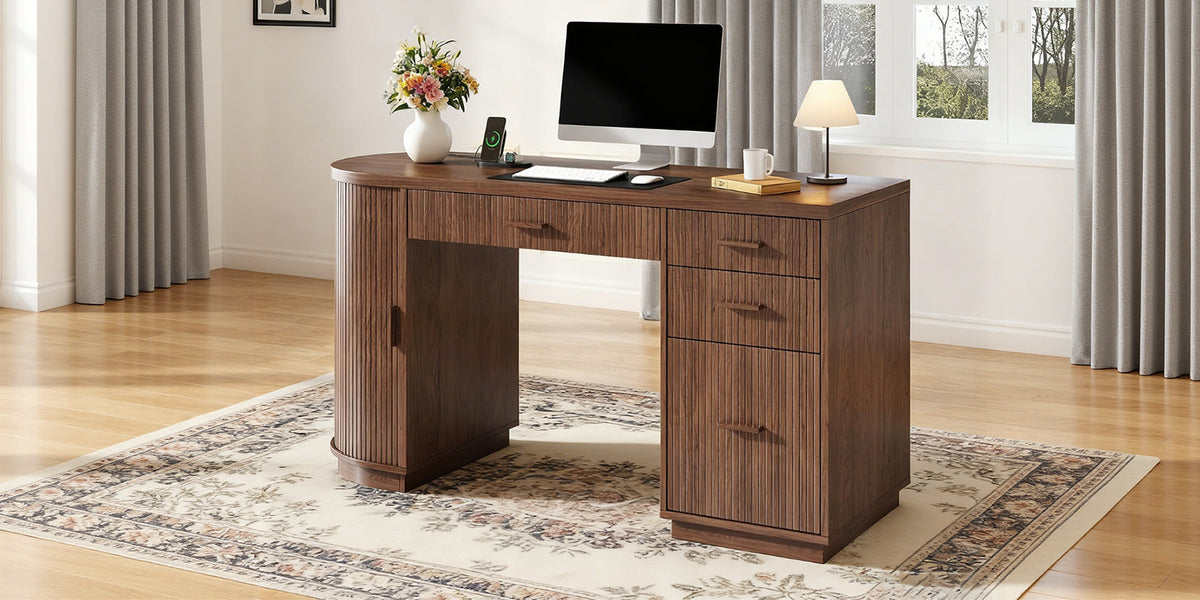 57 in Fluted Executive Desk with File Cabinet