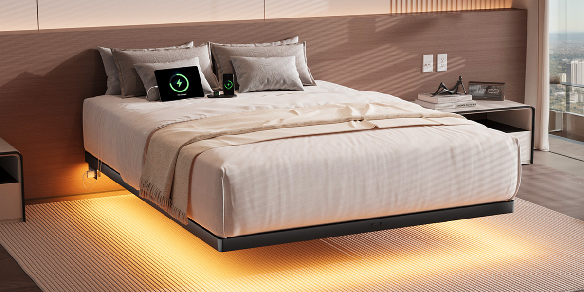 Floating Metal Platform Bed Frame with LED Lights