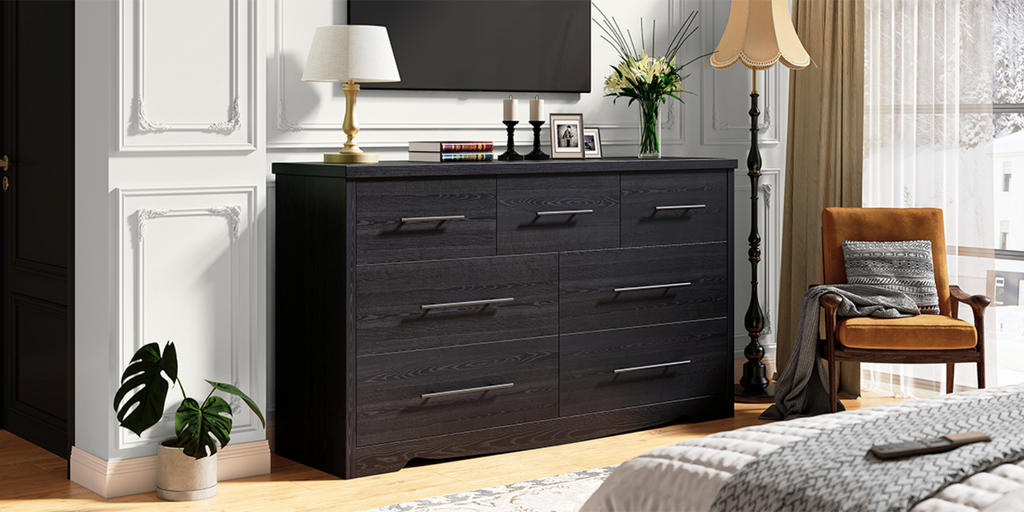 55 Inch 7 Drawer Dresser with Metal Handles