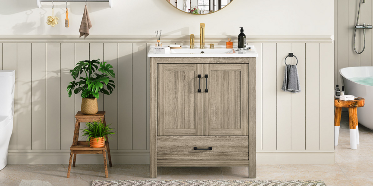 30 Inch Farmhouse Bathroom Vanity with Barn Door