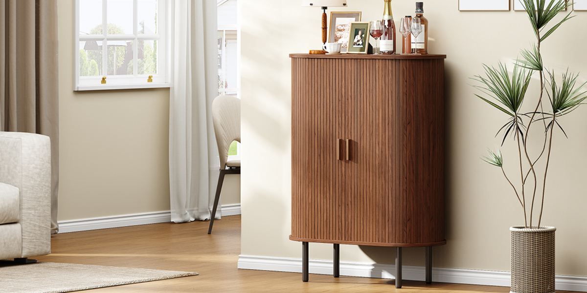 44" Modern High Sideboard Cabinet with Sliding Door