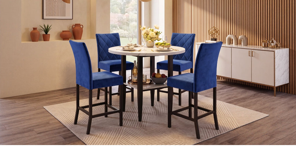 5-Piece Counter Height Dining Set with Marble Table