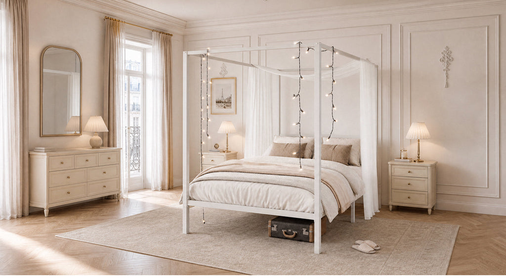 Canopy Bed Frame with Heavy-Duty Metal Slats