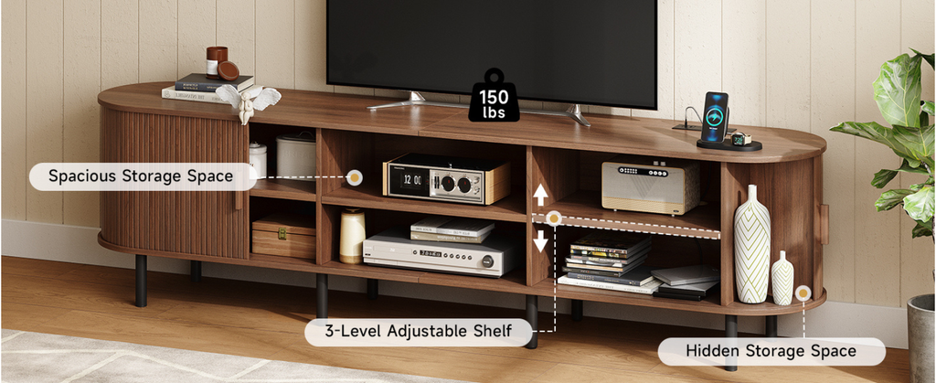 86 Inch Fluted TV Stand with Power Outlet