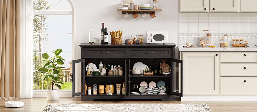 60 Inch Sideboard Buffet with 4 Doors and 2 Drawers