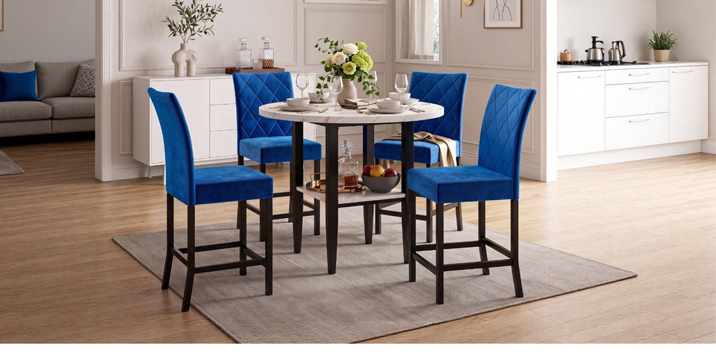 5-Piece Counter Height Dining Set with Marble Table