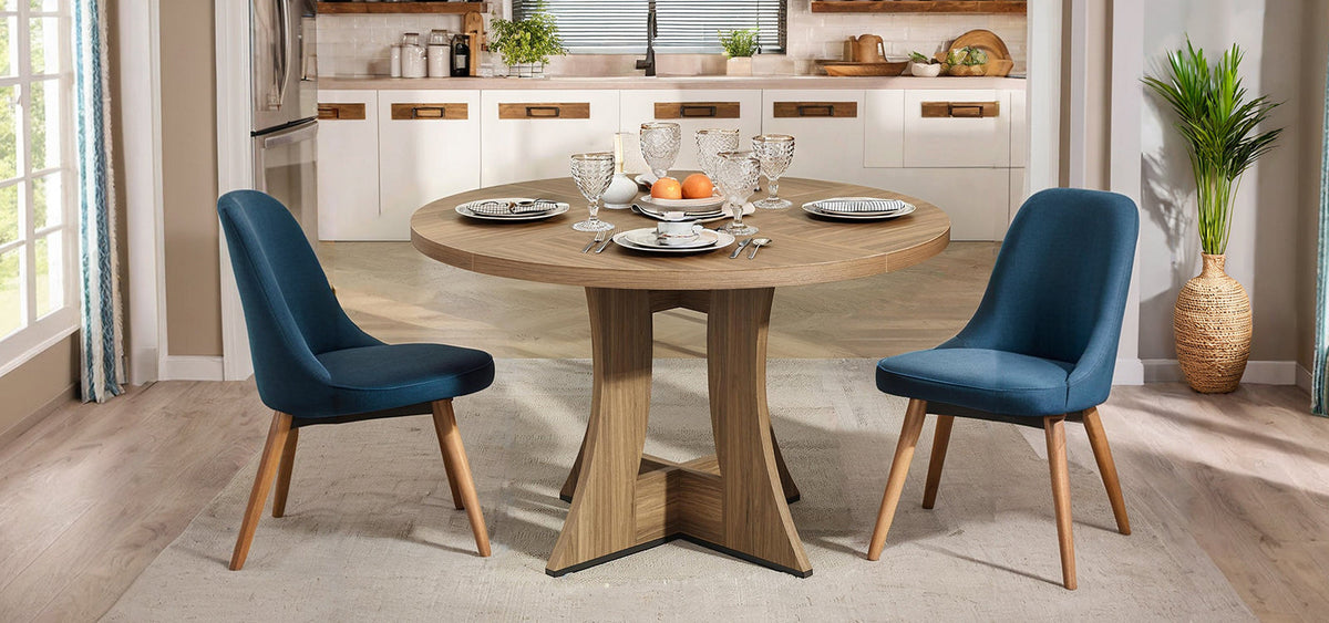 47 Inch Round Wooden Dining Table, Modern Kitchen Table