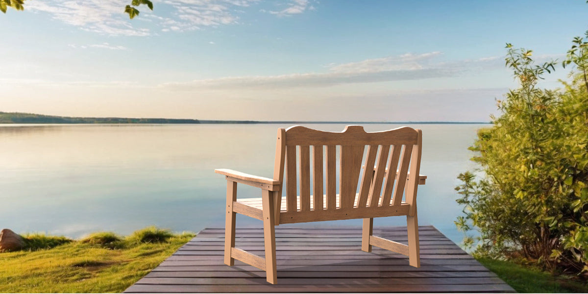 Weatherproof Patio Garden Bench with Wide Armrests