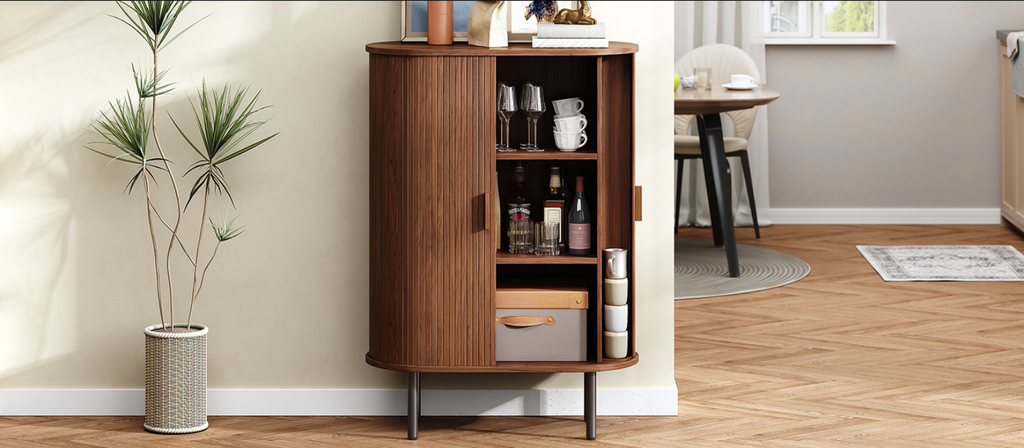 44" Modern High Sideboard Cabinet with Sliding Door
