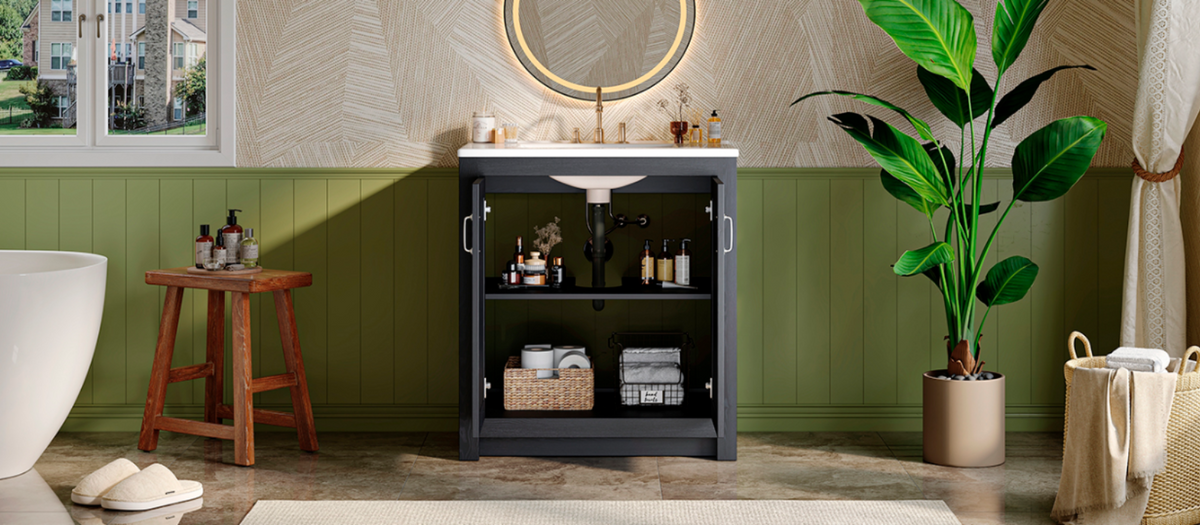 30-Inch Farmhouse Bathroom Vanity with Sink, Soft-Close