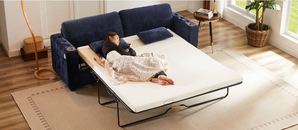 83-Inch Queen Pull-Out Sofa Bed with Memory Foam Mattress