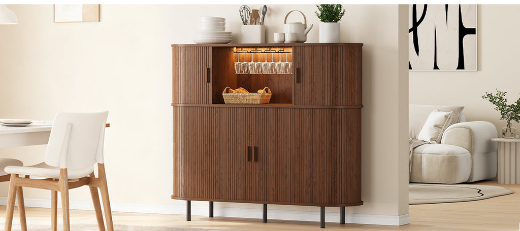 Wine Bar Cabinet with LED Lights and Charging Station
