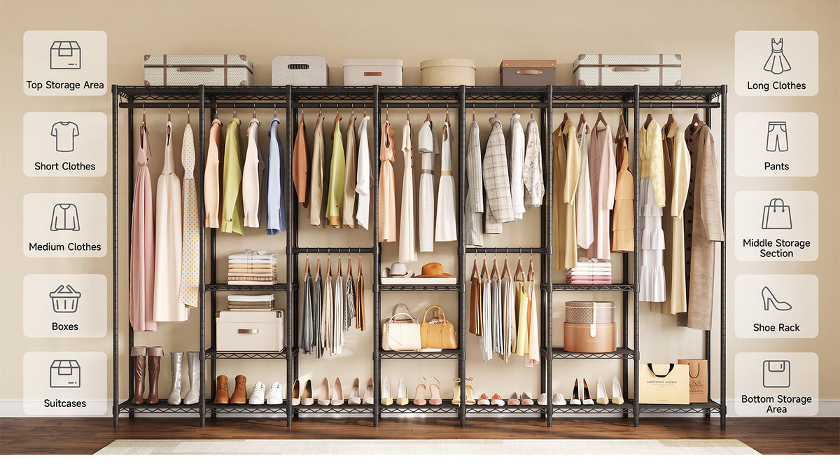 Freestanding Closet Organizer with Hanging Rods