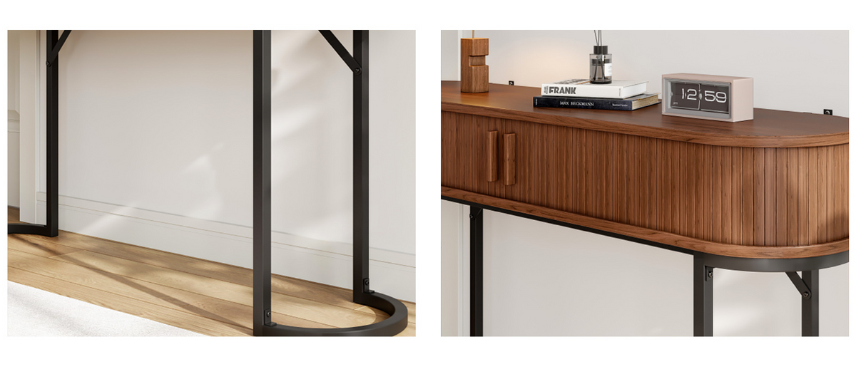 55-Inch Fluted Console Table with Sliding Tambour Doors