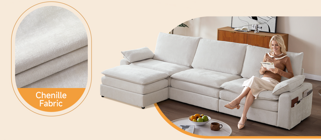 119 Inch Modular L-Shaped Chenille Sectional Sofa
