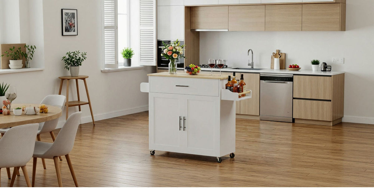 Rolling Kitchen Island with Drop Leaf and Towel Rack