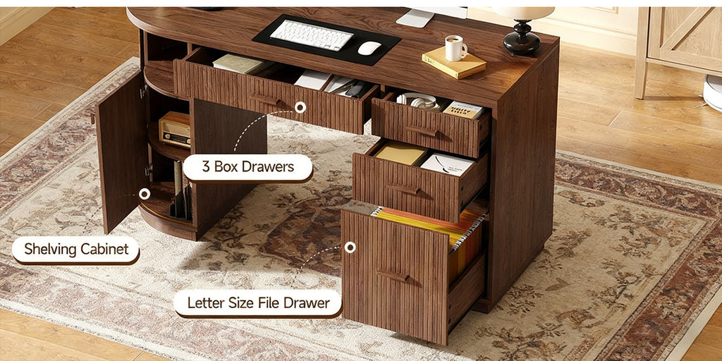 57 in Fluted Executive Desk with File Cabinet