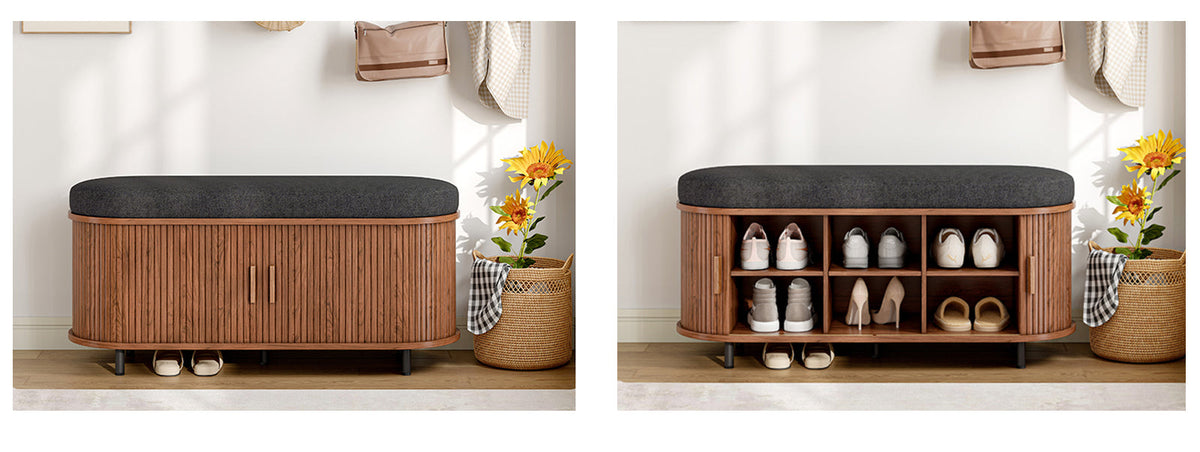 43-Inch Shoe Storage Bench with Cushion and Sliding Door