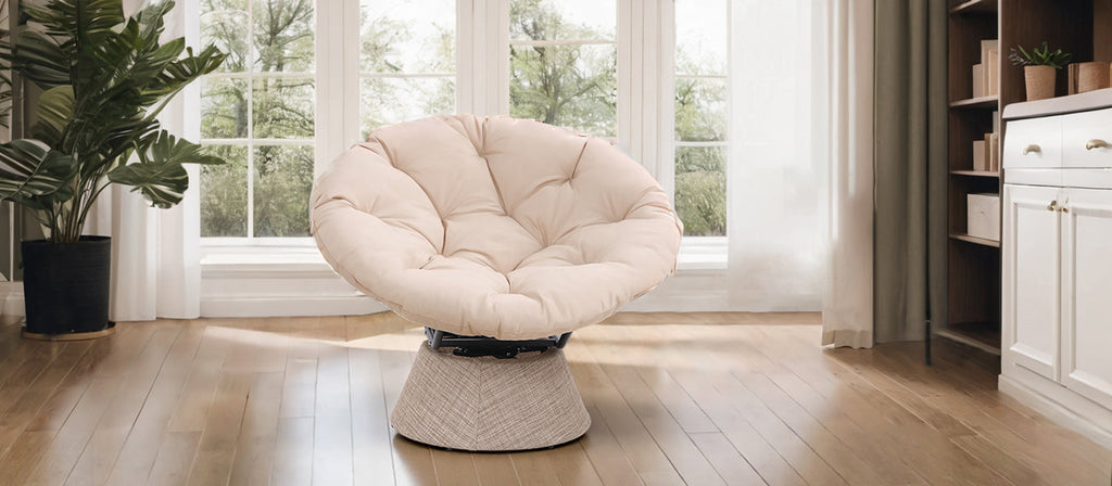 Oversized Papasan Chair with Cushion, 360° Swivel