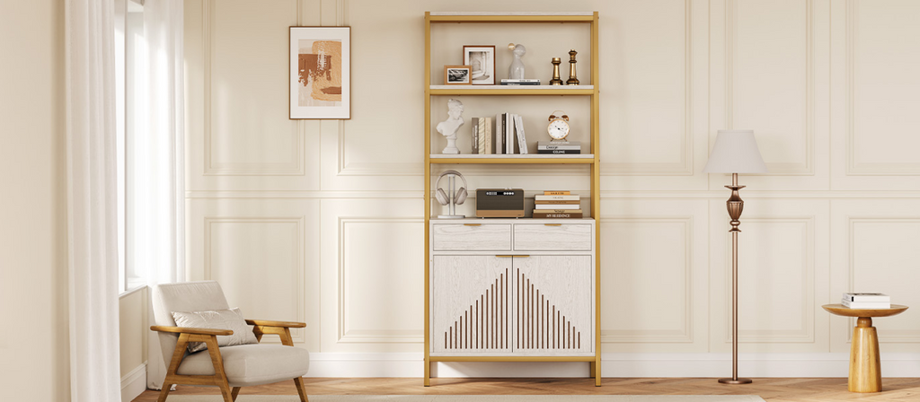 69 Inch 6-Tier Tall Bookcase with 2 File Drawers