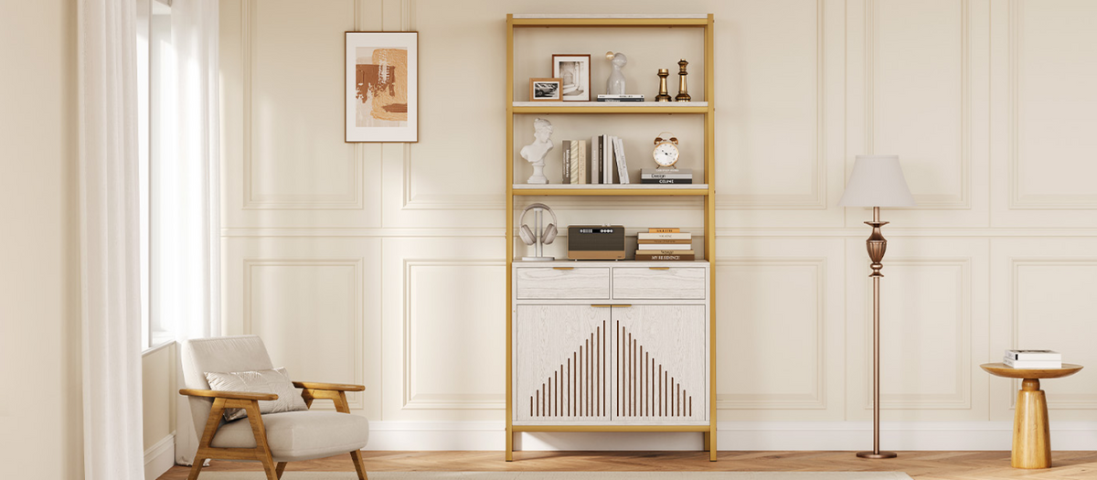 69 Inch 6-Tier Tall Bookcase with 2 File Drawers