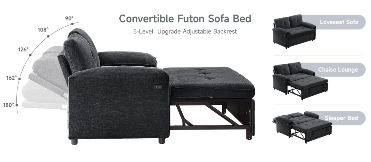 3-in-1 Convertible Chenille Sofa Bed with USB
