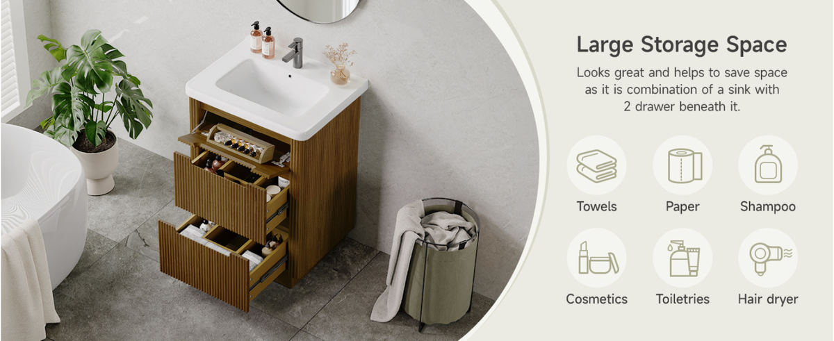 24 Inch Freestanding Bathroom Vanity with Sink