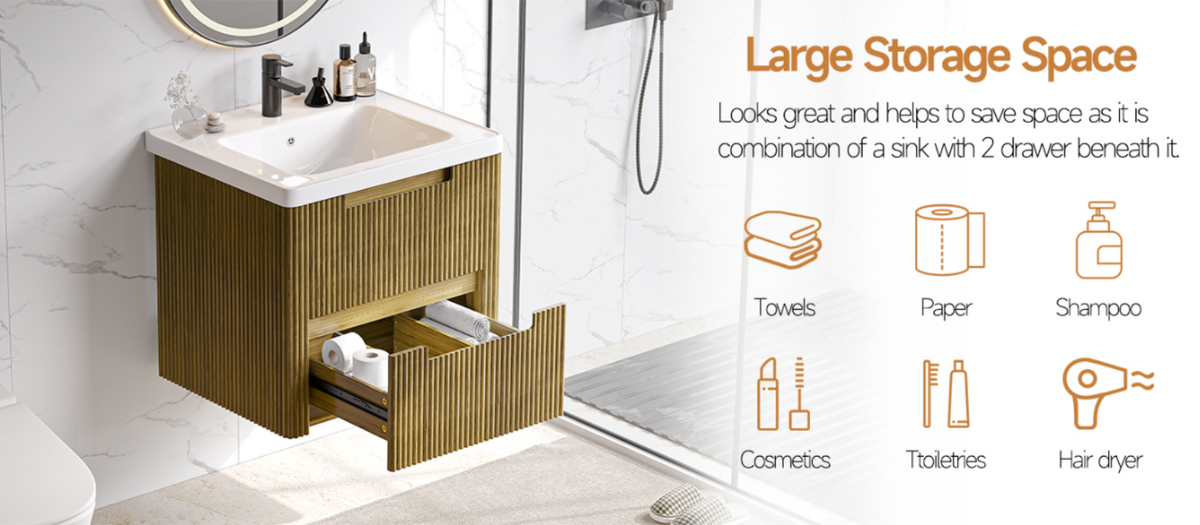 24-Inch Small Floating Bathroom Vanity with Sink