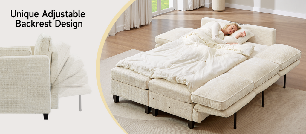 110 Inch U-Shaped Modular Chenille Sleeper Sectional