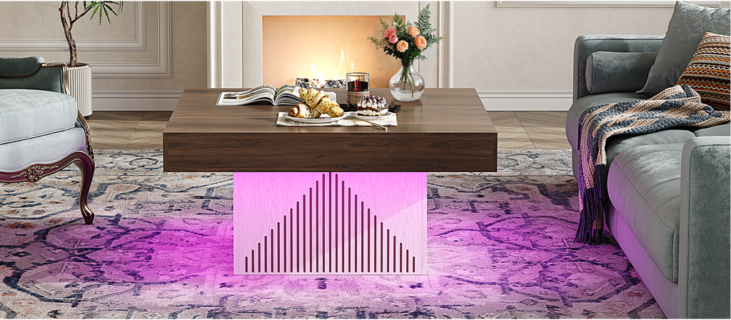 Square Wood Coffee Table with LED Lighting