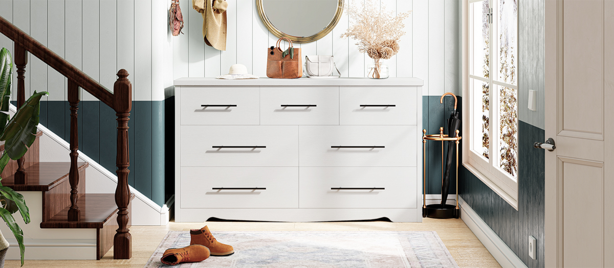 55 Inch 7 Drawer Dresser with Metal Handles