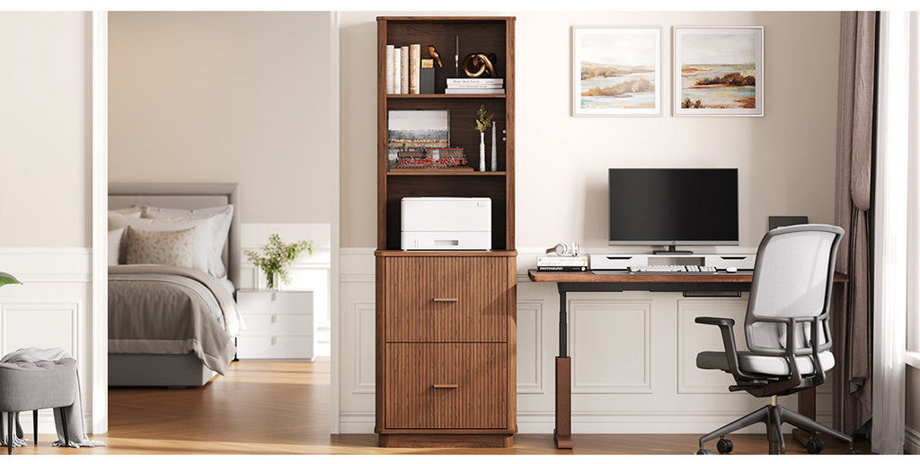 71 in Tall Fluted Bookcase with File Drawers