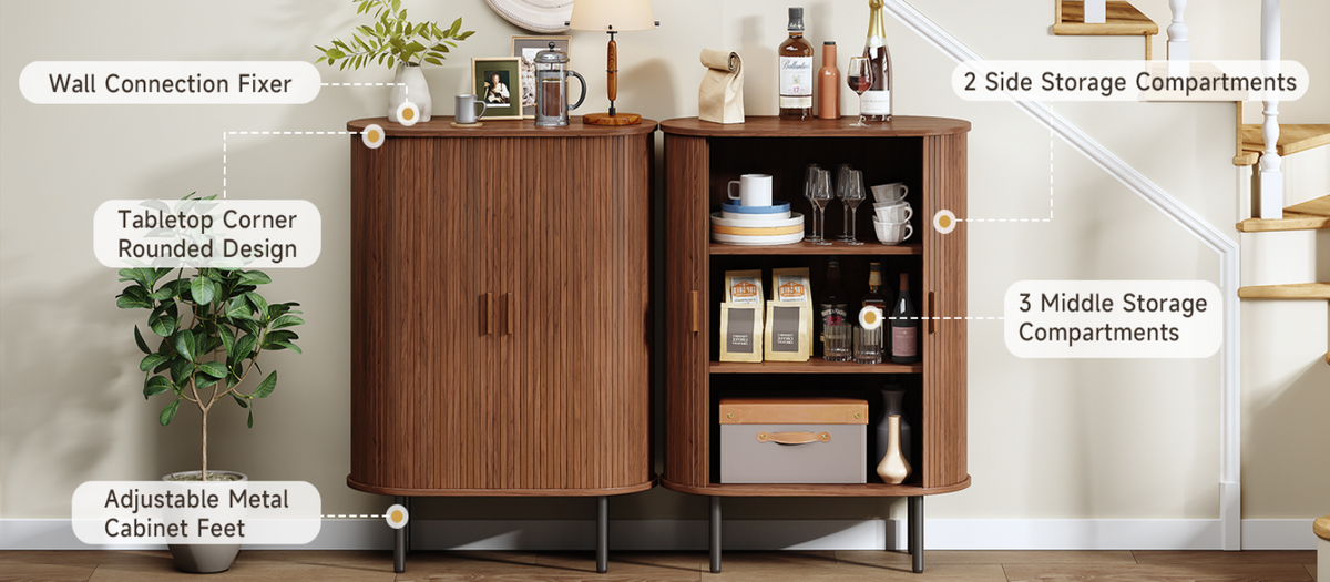 44" Modern High Sideboard Cabinet with Sliding Door